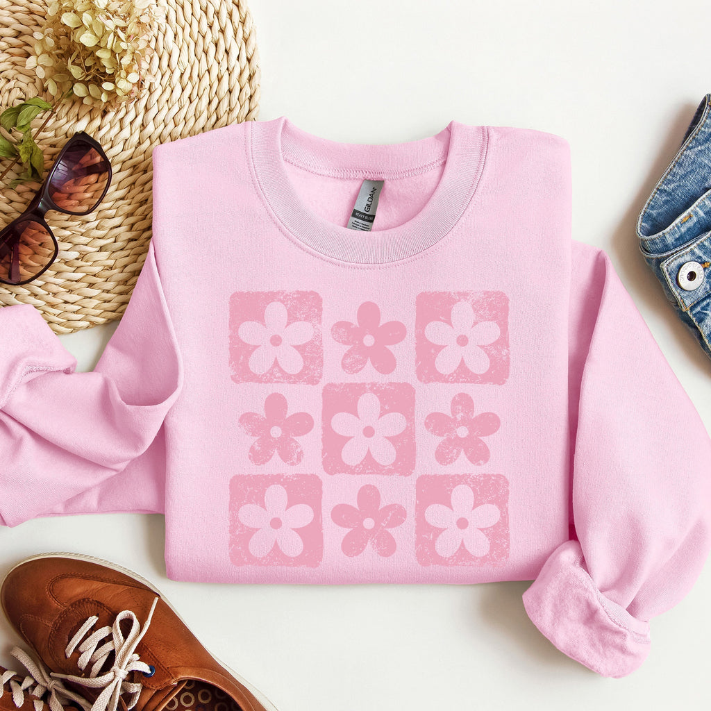 Retro Checkered Flowers Sweatshirt