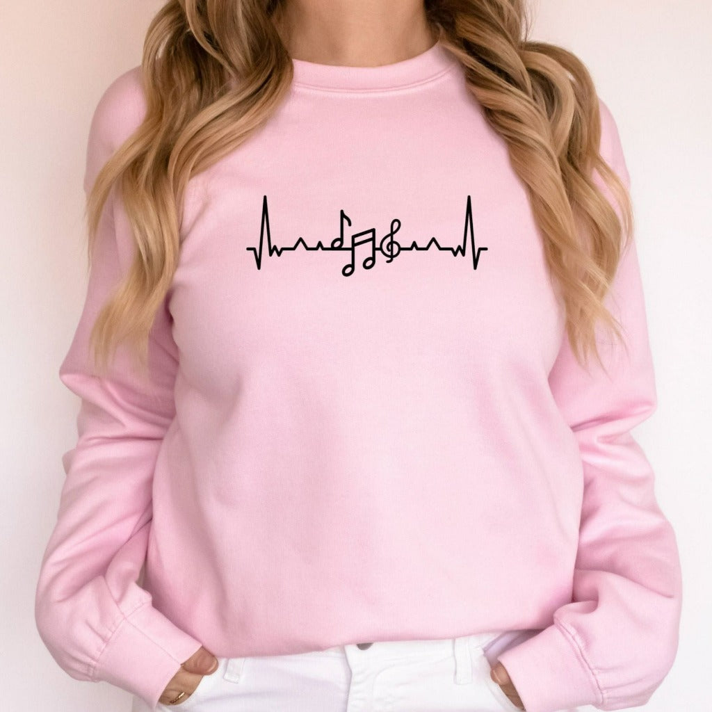 Music Teacher Heartbeat Sweatshirt, Musical Notes Crewneck, Gift for Musician