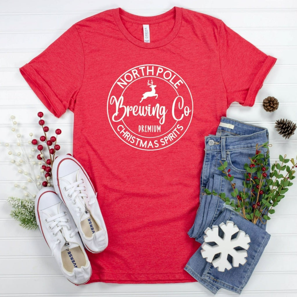 North Pole Brewing Company Shirt, Funny Christmas TShirt, Christmas Graphic Tee for Her