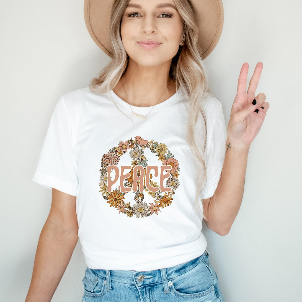 Peace Sign Shirt, Retro Shirt, Inspirational Shirt, Positive Quote Tee, Floral Peace Sign Tshirt, Hippie Shirt, Boho Shirt