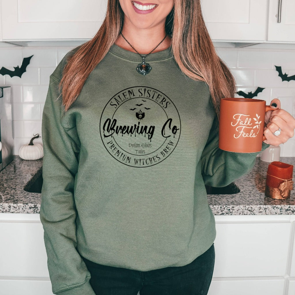 Fall Sweatshirt, Salem Sisters Brewing Halloween Crewneck, Women's Funny Halloween Sweatshirt