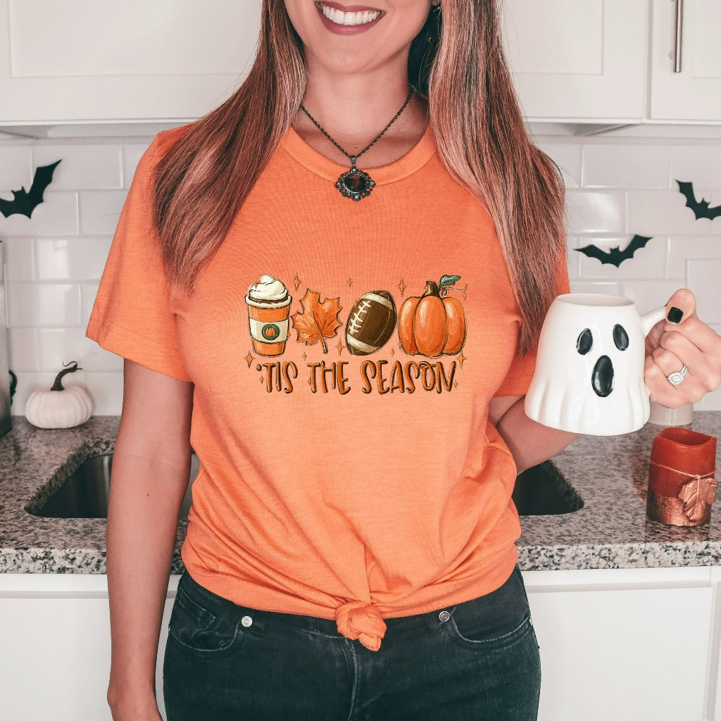Fall Football Shirt, Autumn Theme TShirt, PSL Pumpkin Spice Graphic Tee, Halloween Shirt, Fall Gift