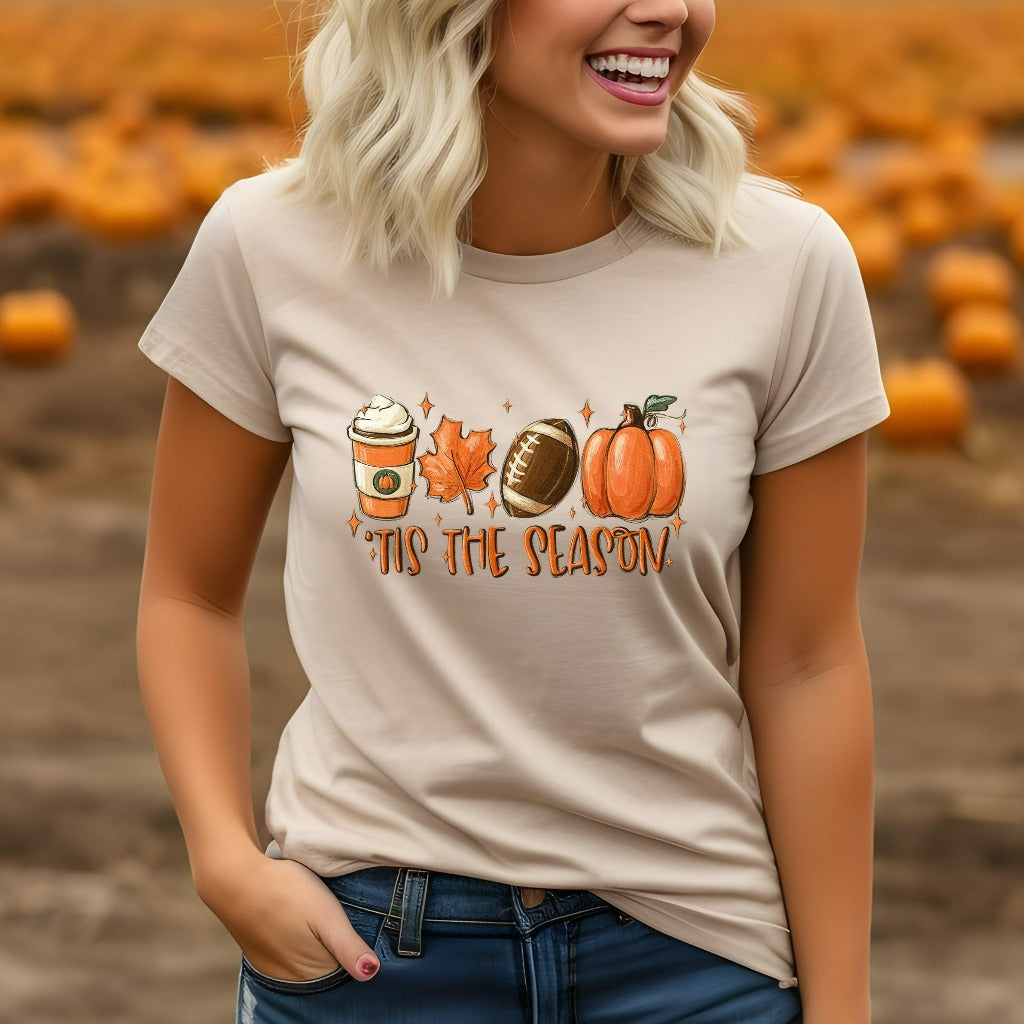 Fall Football Shirt, Autumn Theme TShirt, PSL Pumpkin Spice Graphic Tee, Halloween Shirt, Fall Gift