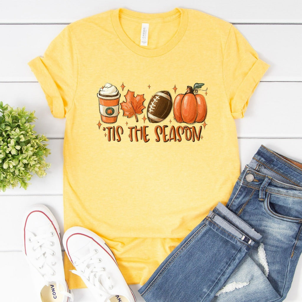 Fall Football Shirt, Autumn Theme TShirt, PSL Pumpkin Spice Graphic Tee, Halloween Shirt, Fall Gift